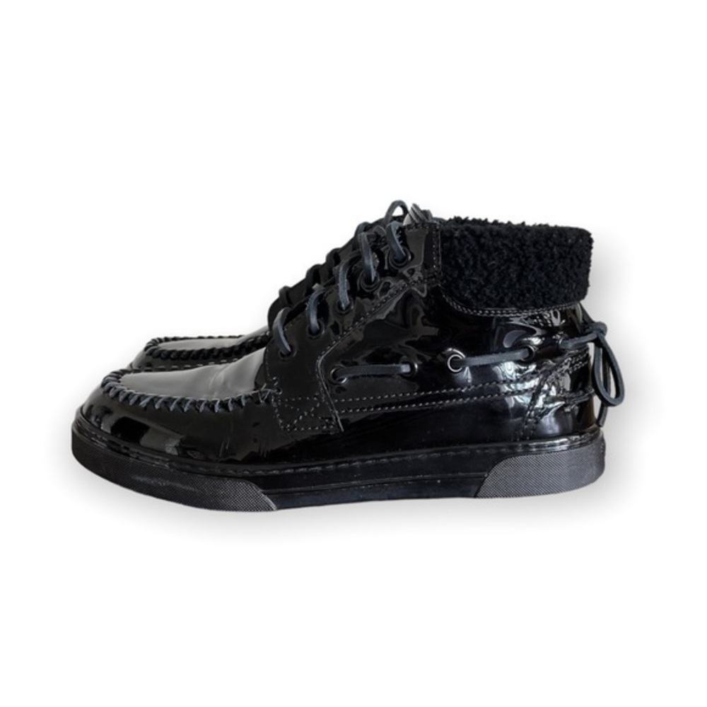YSL Saint Laurent Joe Patent Leather Shearling High Top Sneakers 38.5